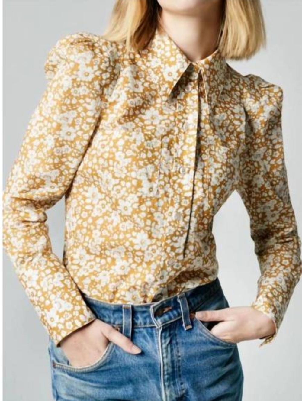 SMYTHE patch pocket shirt in mustard floral